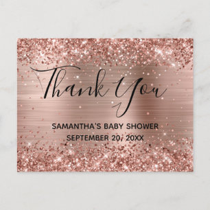 Glittery Rose Gold Foil Baby Shower Thank You Postcard