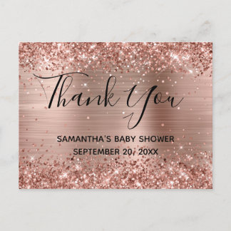 Glittery Rose Gold Foil Baby Shower Thank You Postcard