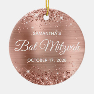 Glittery Rose Gold Foil Bat Mitzvah Ceramic Tree Decoration