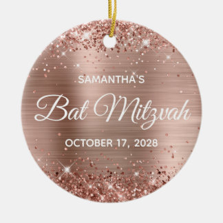 Glittery Rose Gold Foil Bat Mitzvah Ceramic Tree Decoration