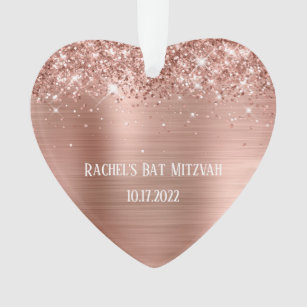 Glittery Rose Gold Foil Bat Mitzvah Heart Ornament