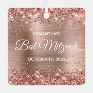 Glittery Rose Gold Foil Bat Mitzvah Metal Tree Decoration