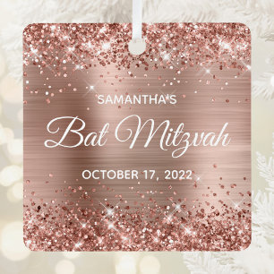 Glittery Rose Gold Foil Bat Mitzvah Metal Tree Decoration