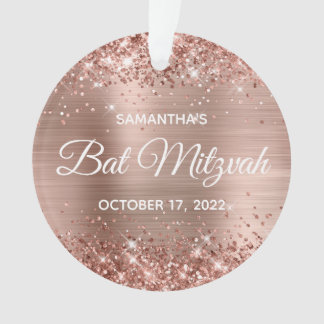 Glittery Rose Gold Foil Bat Mitzvah Ornament