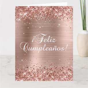 Glittery Rose Gold Foil Big Feliz Cumpleaños Card
