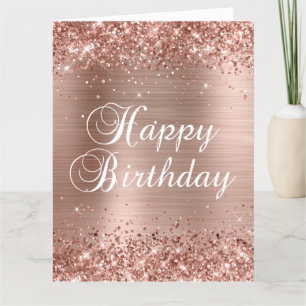 Glittery Rose Gold Foil Big Happy Birthday Card