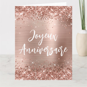 Glittery Rose Gold Foil Big Joyeux Anniversaire Card