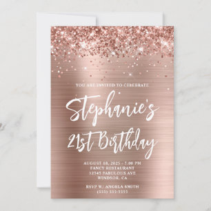 Glittery Rose Gold Foil Bold 21st Birthday Invitation