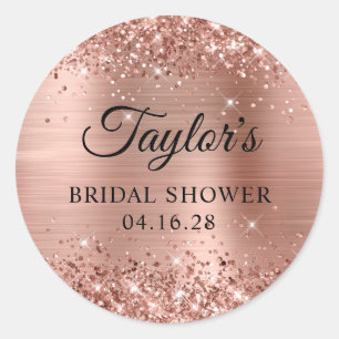 Glittery Rose Gold Foil Bridal Shower Classic Round Sticker