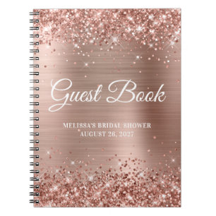 Glittery Rose Gold Foil Bridal Shower Guestbook Notebook