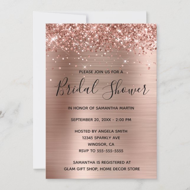 Glittery Rose Gold Foil Bridal Shower Invitation (Front)