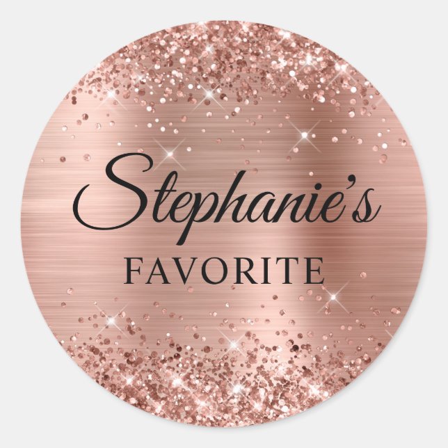 Glittery Rose Gold Foil Bride's Favourite Wedding Classic Round Sticker (Front)