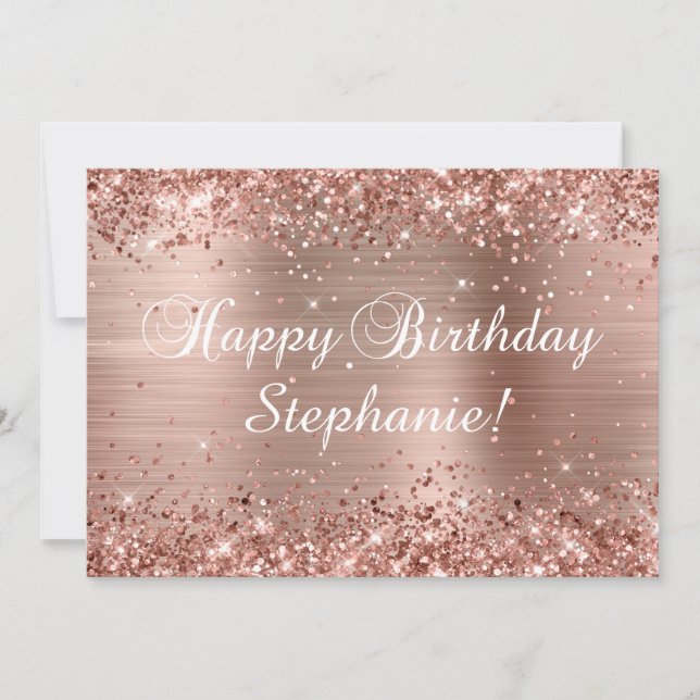 Glittery Rose Gold Foil Classic Happy Birthday Card (Front)