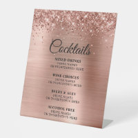 Glittery Rose Gold Foil Cocktails Bar Menu