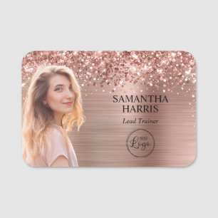 Glittery Rose Gold Foil Cutout Photo and Logo Name Tag