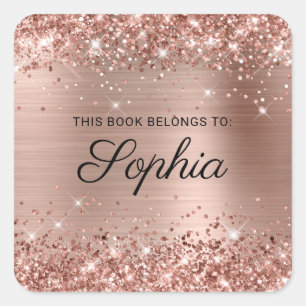 Glittery Rose Gold Foil Elegant Calligraphy Book Square Sticker