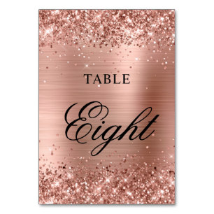 Glittery Rose Gold Foil Fancy Classic Calligraphy Table Number