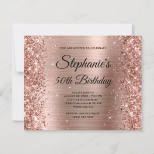 Glittery Rose Gold Foil Fancy Monogram 50 Birthday