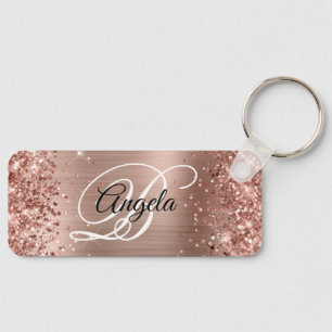 Glittery Rose Gold Foil Fancy Monogram Key Ring