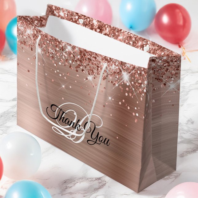 Glittery Rose Gold Foil Fancy Monogram Thank You Large Gift Bag (Glittery Rose Gold Foil Fancy Monogram Thank You Large Gift Bag)