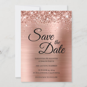 Glittery Rose Gold Foil Fancy Script Save The Date