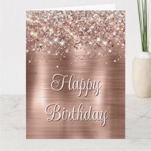 Glittery Rose Gold Foil Faux Glitter Monogram Card