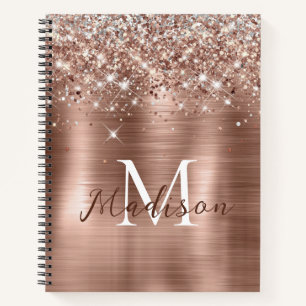 Glittery Rose Gold Foil Faux Glitter Monogram Notebook