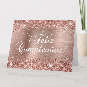 Glittery Rose Gold Foil Feliz Cumpleaños Group Card