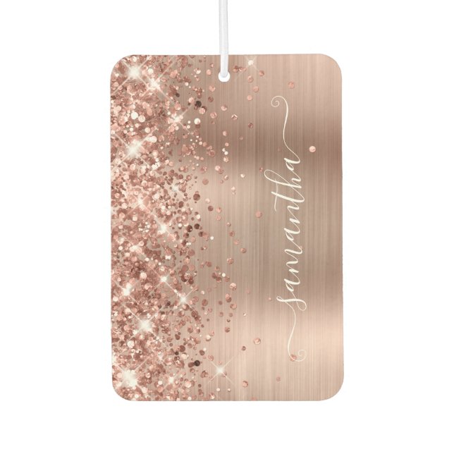Glittery Rose Gold Foil Girly Signature Photo Car Air Freshener (Front)