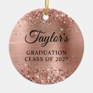 Glittery Rose Gold Foil Graduation Ceramic Tree Decoration