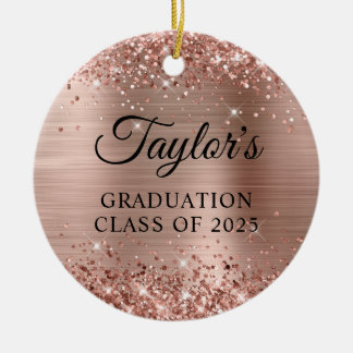 Glittery Rose Gold Foil Graduation Ceramic Tree Decoration