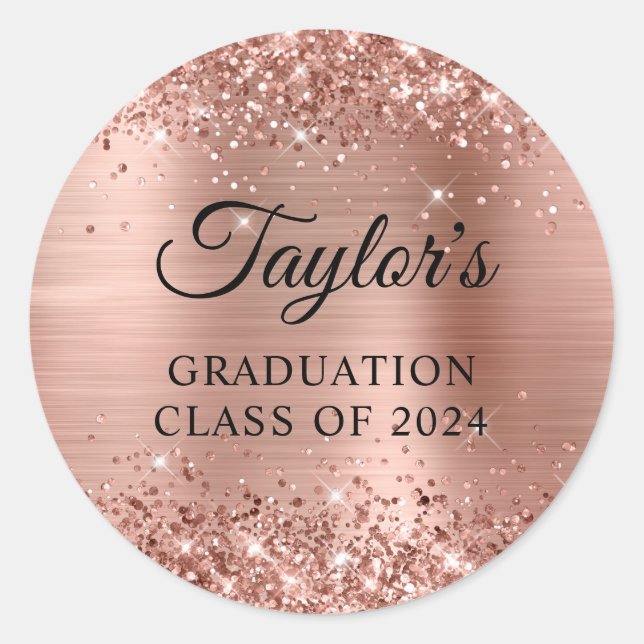 Glittery Rose Gold Foil Graduation Classic Round Sticker (Front)