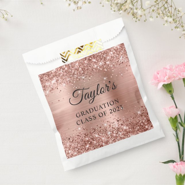 Glittery Rose Gold Foil Graduation Favour Bags (Sealed)