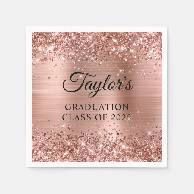 Glittery Rose Gold Foil Graduation Napkin (Front)