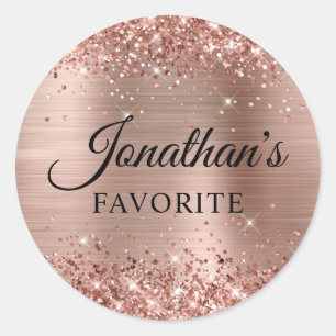 Glittery Rose Gold Foil Groom's Favourite Wedding Classic Round Sticker