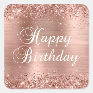 Glittery Rose Gold Foil Happy Birthday Square Sticker