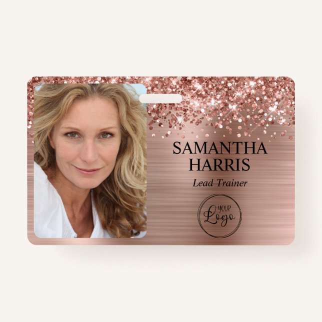 Glittery Rose Gold Foil Logo and Photo ID Badge (Front)