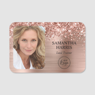 Glittery Rose Gold Foil Logo and Photo Name Tag