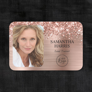 Glittery Rose Gold Foil Logo and Photo Name Tag
