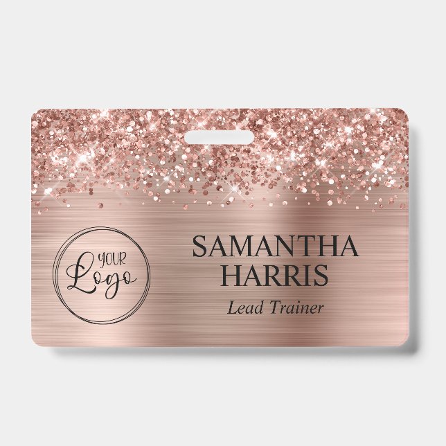 Glittery Rose Gold Foil Logo ID Badge (Front)