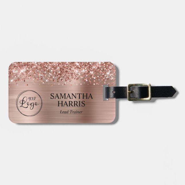 Glittery Rose Gold Foil Logo Luggage Tag (Front Horizontal)