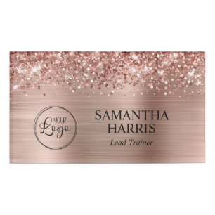 Glittery Rose Gold Foil Logo Name Tag