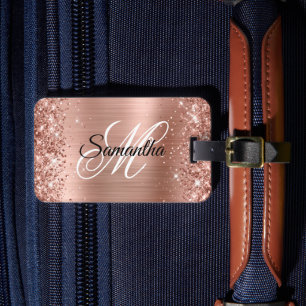 Glittery Rose Gold Foil Luggage Tag