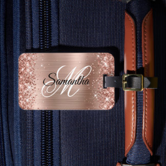 Glittery Rose Gold Foil Luggage Tag