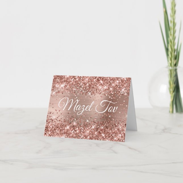 Glittery Rose Gold Foil Mazel Tov Card (Front)