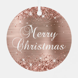 Glittery Rose Gold Foil Merry Christmas Metal Tree Decoration