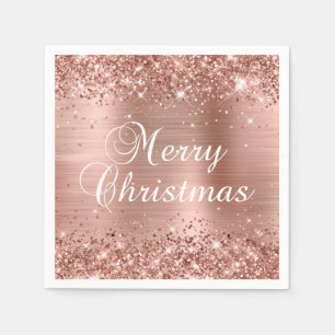 Glittery Rose Gold Foil Merry Christmas Napkin