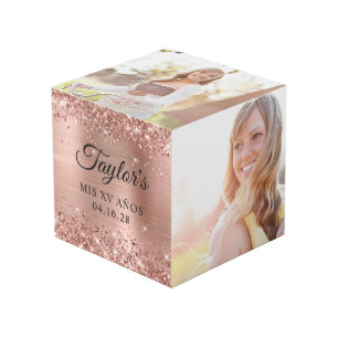 Glittery Rose Gold Foil Mis XV Años Photo Cube
