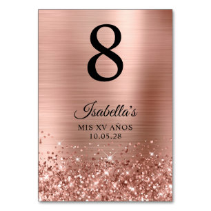 Glittery Rose Gold Foil Mis XV Anos Table Number