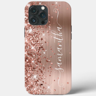 Glittery Rose Gold Foil Modern Girly Signature iPhone 13 Pro Max Case